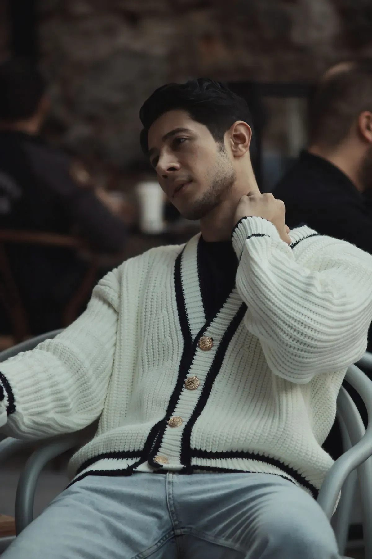 Grovstickad kofta, offwhite