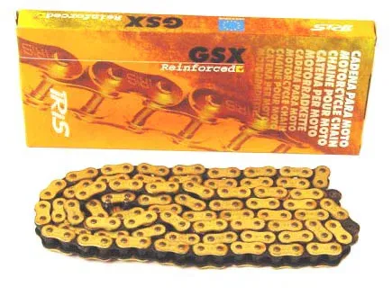 Kedja 420, guldeloxerad. 128 länkar. Hög kvalité.