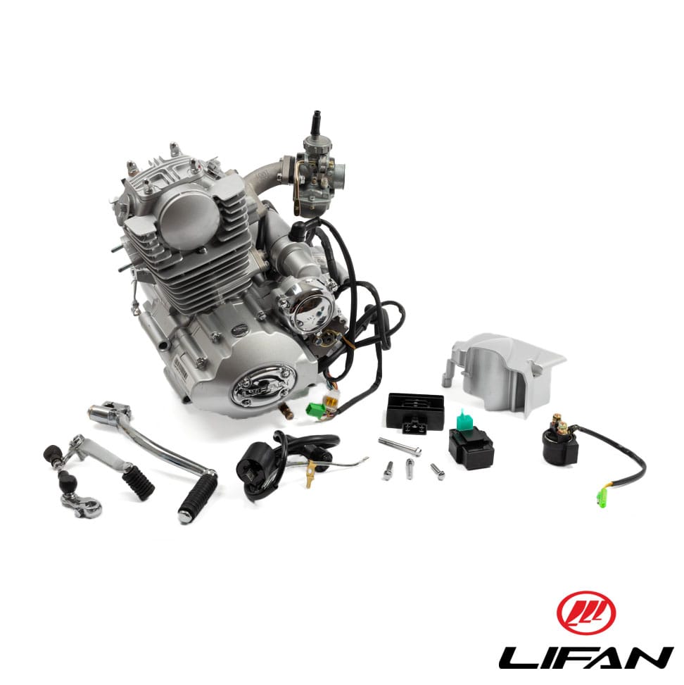 Lifan 49cc, 4-takts motor med stående cylinder. 4-växlad manuell, med el & kickstart. Komplett.