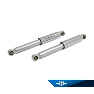 Stötdämpare universal, längd 310mm. Silver/krom, säljs parvis.