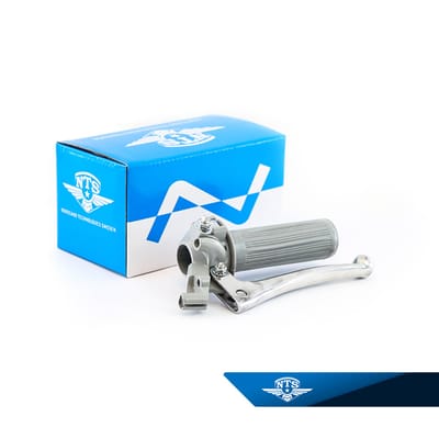 Gashandtag komplett grå/grå. Arm pressad aluminium med kula.